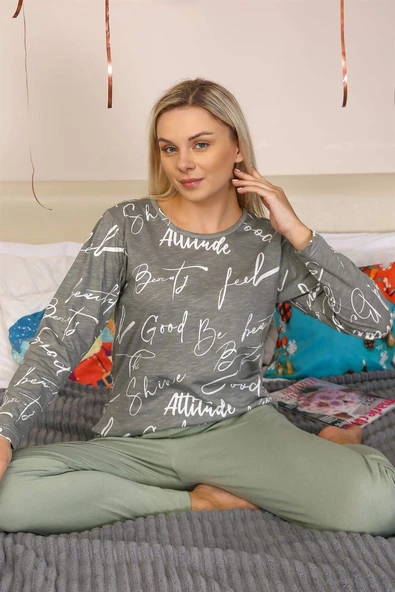 Angelino İç Giyim Kadın Uzun Kollu Penye Pijama Takımı 4206 - 3