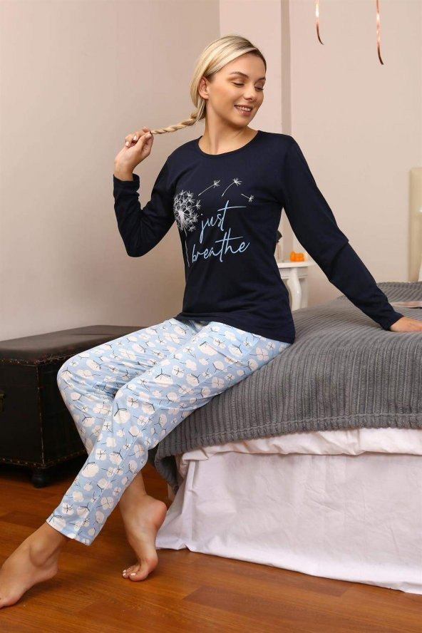 Angelino İç Giyim Kadın Penye Uzun Kol Pijama Takımı 4189