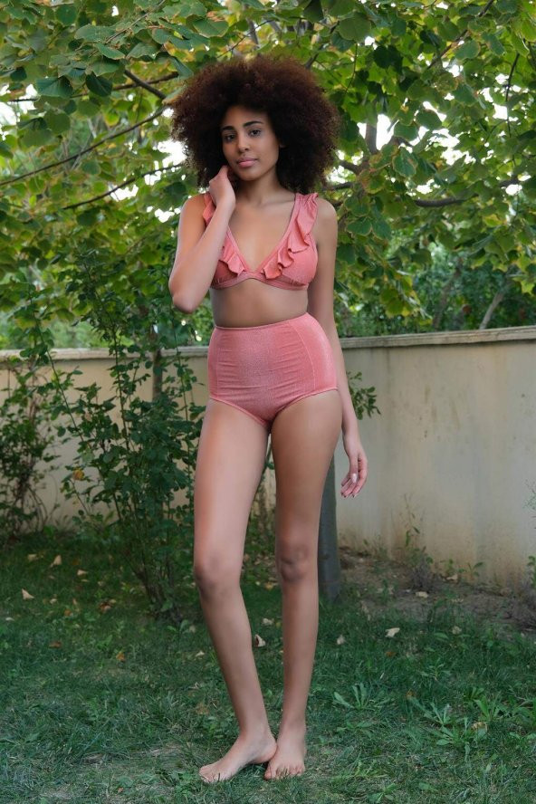 Angelino İç Giyim Kadın Fırfırlı Yüksek Bel Kiremit Alt Üst Bikini Set 35010