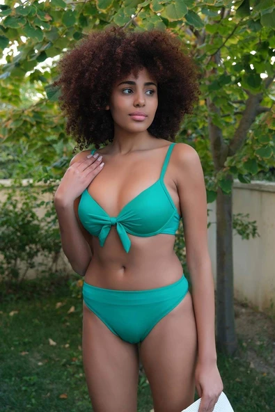 Angelino İç Giyim Kadın Dolgulu Fiyonklu Alt Üst Yeşil Bikini Takımı 35008