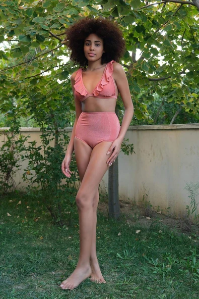 Angelino İç Giyim Kadın Fırfırlı Yüksek Bel Kiremit Alt Üst Bikini Set 35010 - 8