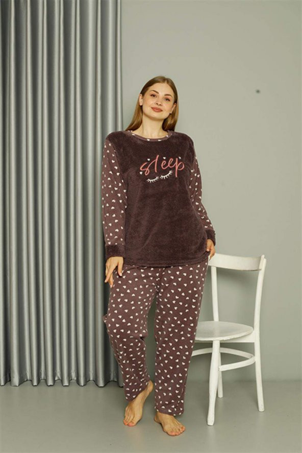 Angelino İç Giyim Welsoft Polar Kadın Büyük Beden Vizon Pijama Takımı 808046
