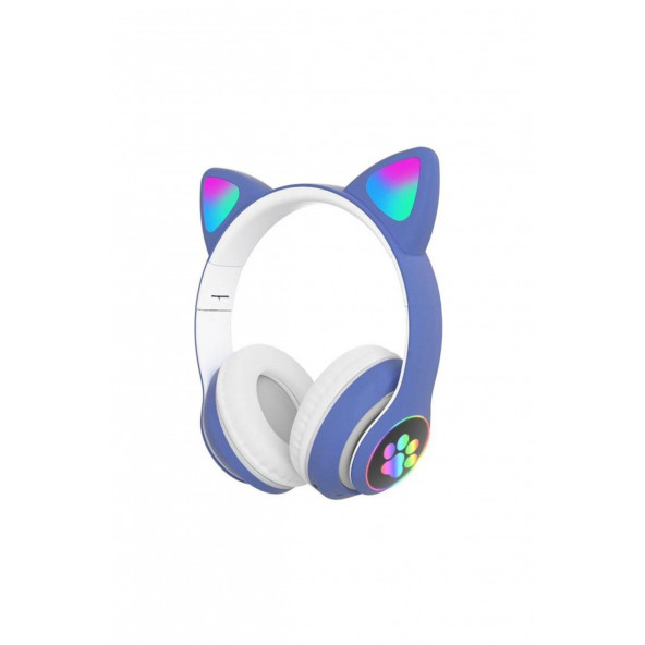 Sonia Bass A Kalite Kedi Kulağı Detaylı Bluetooth Kablosuz Rengarenk Işıklı Mavi Oyuncu Kulaklık