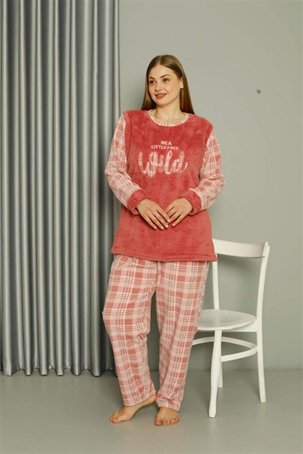 Angelino İç Giyim Welsoft Polar Kadın Büyük Beden Pudra Pijama Takımı 808040