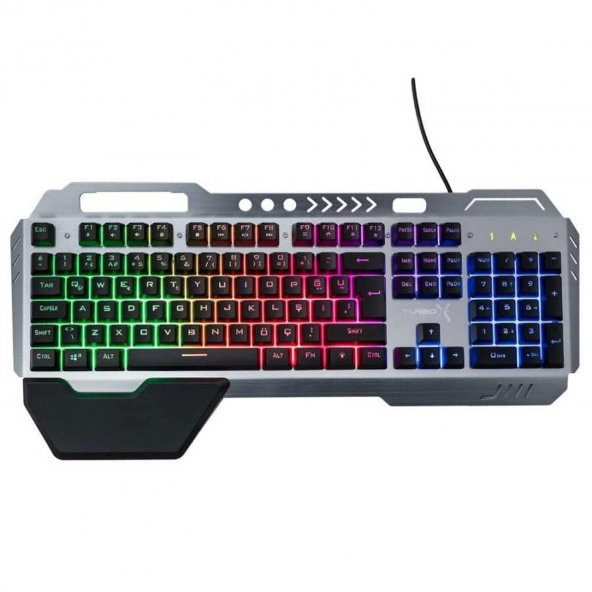 Turbox HeatCycle TR-GK104 USB Kablolu Gri/Siyah Gaming Standart Q Işıklı Metal Kasa Bilek Padli Klavye - 1