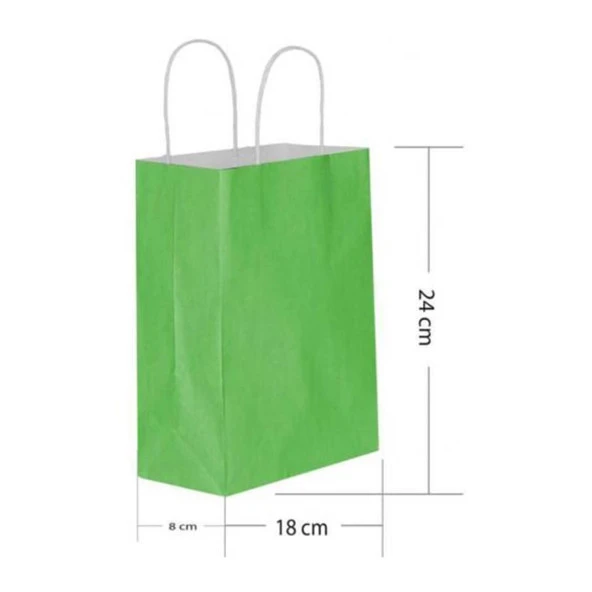 Büküm Saplı Kraft Kağıt Çanta Karton Hediyelik Poşet Torba - Yeşil - 18x24 Cm. - 25 Adetlik 2 Paket - Resim 3