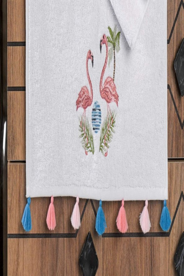 Flamingo Nakışlı Püsküllü 3 lü El Ve Yüz Havlusu - 2
