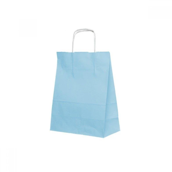 Büküm Saplı Kraft Kağıt Çanta Karton Hediyelik Poşet Torba - Mavi 2 - 18x24 Cm. -25 Adetlik 4 Paket - 3