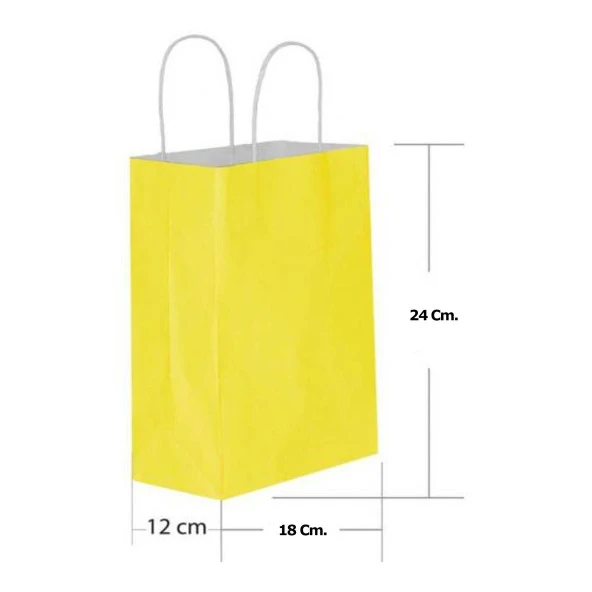 Büküm Saplı Kraft Kağıt Çanta Karton Hediyelik Poşet Torba - Sarı - 18x24 Cm. - 25 Adetlik Paket - Resim 4