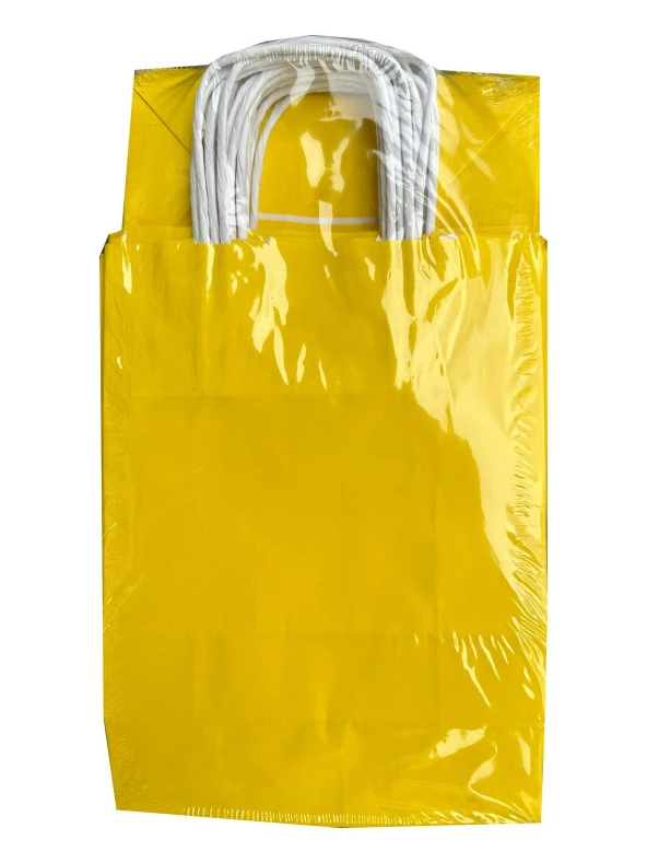 Büküm Saplı Kraft Kağıt Çanta Karton Hediyelik Poşet Torba - Sarı - 18x24 Cm. - 25 Adetlik 2 Paket ürün görseli 1