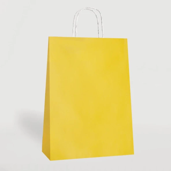 Büküm Saplı Kraft Kağıt Çanta Karton Hediyelik Poşet Torba - Sarı - 18x24 Cm. - 25 Adetlik 2 Paket - Resim 2