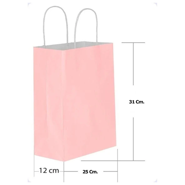 Büküm Saplı Kraft Kağıt Karton Hediyelik Çanta Poşet Torba - Pembe - 25x31 Cm. - 25 Adetlik 4 Paket - Resim 2