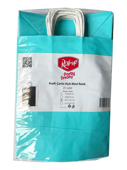 Büküm Saplı Kraft Kağıt Karton Hediye Çanta Poşet Torba - Mavi 2 - 25x31 Cm. - 25 Adetlik 2 Paket