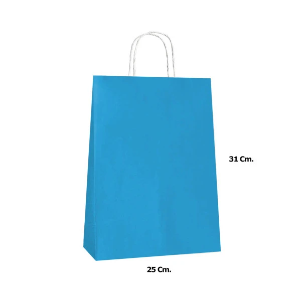 Büküm Saplı Kraft Kağıt Karton Hediyelik Çanta Poşet Torba - Mavi 2 - 25x31 Cm. - 25 Adetlik 4 Paket