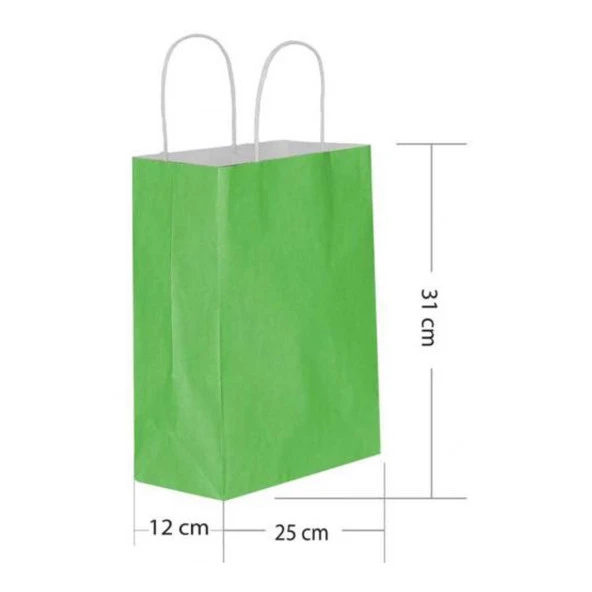 Büküm Saplı Kraft Kağıt Karton Hediye Çanta Poşet Torba - Yeşil - 25x31 Cm. - 25 Adetlik 2 Paket - Resim 3