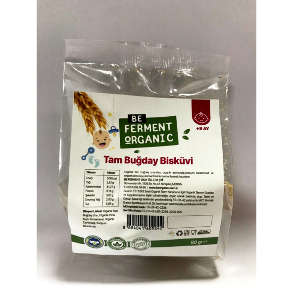 Organik Tam Buğday Bebek Bisküvisi Şekilli 80 gr