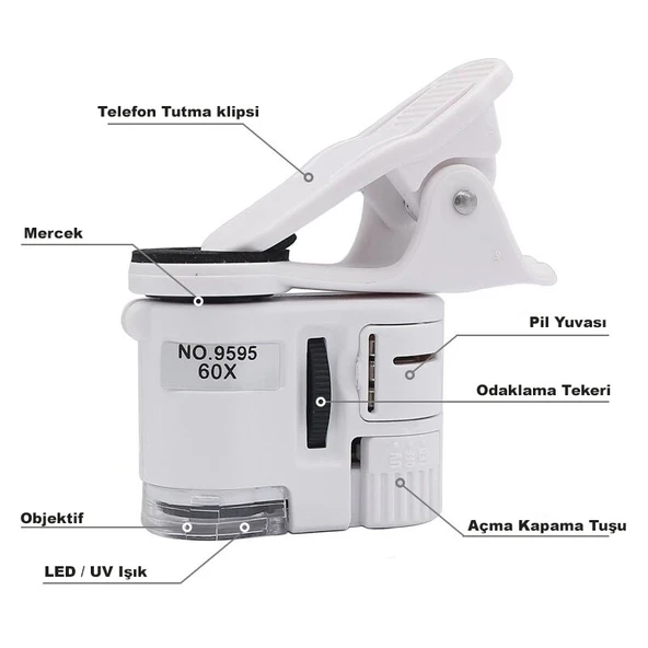 DailyTech 60X Mini Taşınabilir Büyüteç Mikroskop Cep telefon Uyumlu - 6