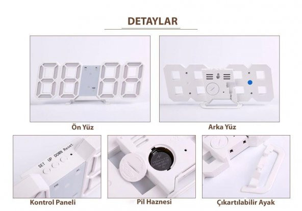 DailyTech Uzay Tasarım Dekoratif Dijital LED Masa Duvar saati - 9
