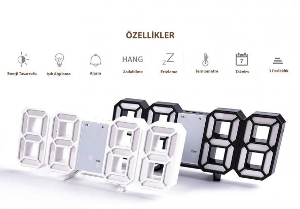 DailyTech Uzay Tasarım Dekoratif Dijital LED Masa Duvar saati - 10