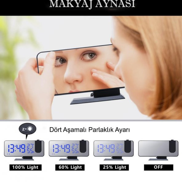 DailyTech Çok Fonksiyonlu Masaüstü Saat (FM Radio Alarm Projeksiyon Sıcaklık Alarm) - 2