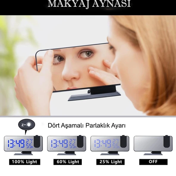DailyTech Çok Fonksiyonlu Masaüstü Saat (FM Radio Alarm Projeksiyon Sıcaklık Alarm) - 2