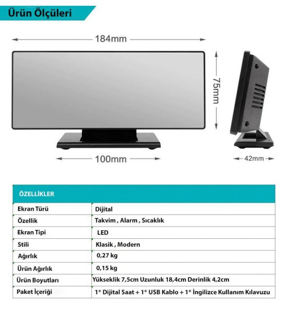 DailyTech Dekoratif Masa Üstü LED Ayna Dijital Çalar Saat - 4