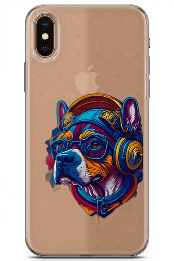 Apple iPhone XS Max Kılıf Seri Others 24 Kulaklıklı Köpek Şeffaf Darbe Emici Kılıf