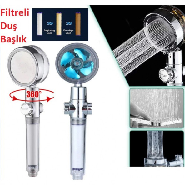 qosrix Su Tasarruflu 360 Derece Dönebilen Turbo Pervaneli Fitreli Tazyikli Duş Başlığı Yüksek Basınçlı - 5