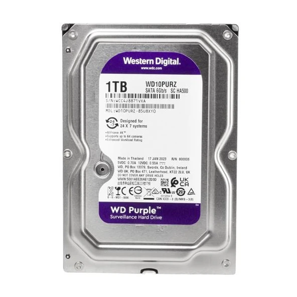 Western Digital Purple WD10PURZ 1 TB Sata 6GB/S 7-24 Güvenlik Harddisk - 7