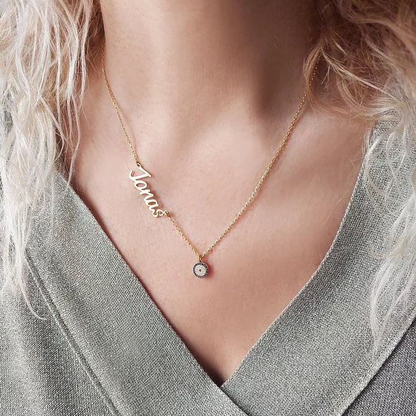 Vaoov 925 Ayar Gümüş Küçük Nazarlı İsim Kolye - Resim 2