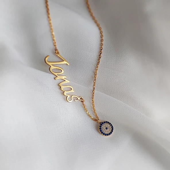 Vaoov 925 Ayar Gümüş Küçük Nazarlı İsim Kolye - Resim 3