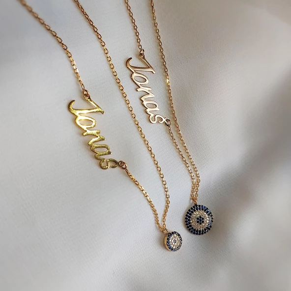 Vaoov 925 Ayar Gümüş Küçük Nazarlı İsim Kolye - Resim 5