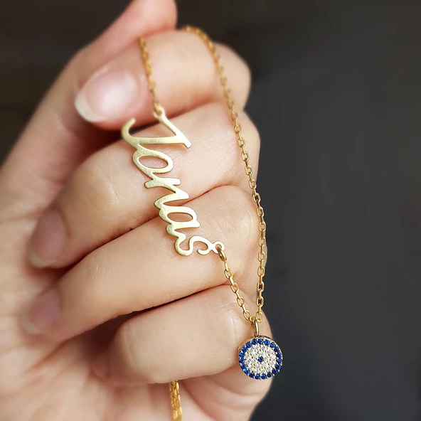 Vaoov 925 Ayar Gümüş Küçük Nazarlı İsim Kolye ürün görseli