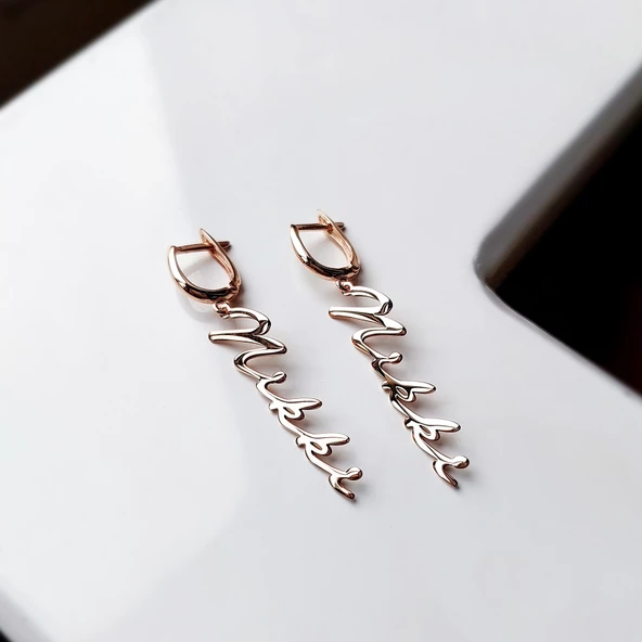 Vaoov 925 Ayar Gümüş El Yazısı İsim Dikey Küpe - Resim 3