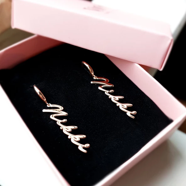 Vaoov 925 Ayar Gümüş El Yazısı İsim Dikey Küpe - Resim 5