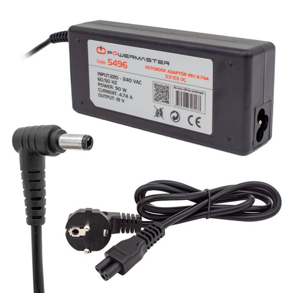 Powermaster PM-5496 19 Volt - 4.74 Amper 5.5*2.5 Mm Uçlu Adaptör (Toshiba Notebook - Hp Notebook) ürün görseli 1