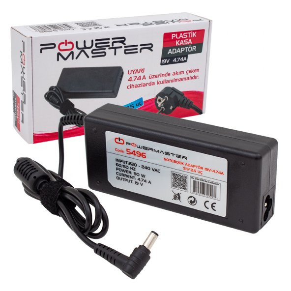 Powermaster PM-5496 19 Volt - 4.74 Amper 5.5*2.5 Mm Uçlu Adaptör (Toshiba Notebook - Hp Notebook) - Resim 3