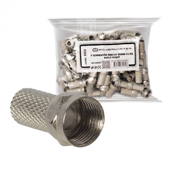 Powermaster PM-683 F Konnektör RG6/U4 Uydu Anten Kablo Uyumlu Çevirmeli Vidalı Tip (100'Lü Paket) ürün görseli 1