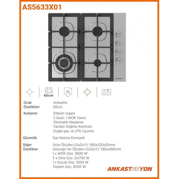 Silverline AS5633X01 İnox Ankastre Ocak Woklu - 4