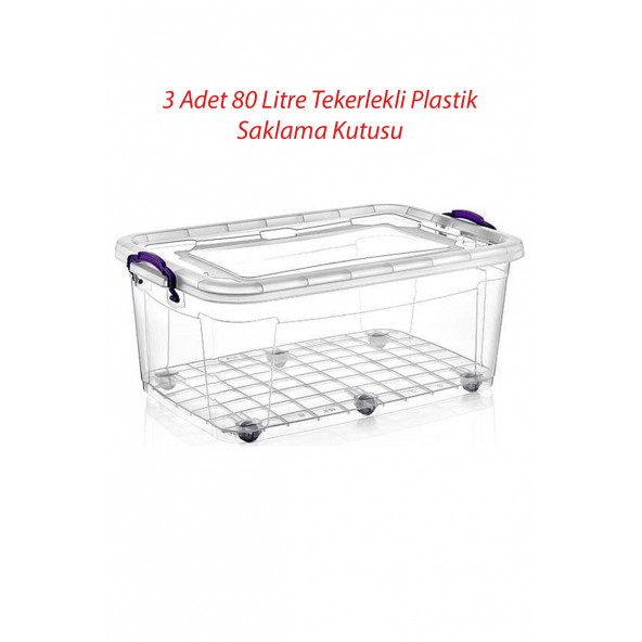 3 Adet 80 Litre Tekerlekli MAXI  Multi Box Saklama Kutusu - E-515-3