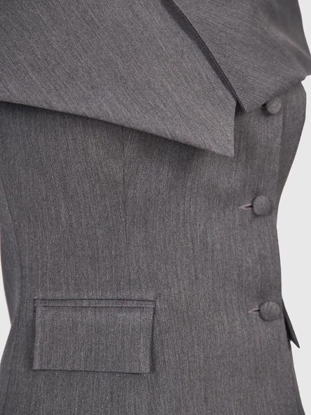 Kolsuz Kayık Yaka Ceket Gri - 3