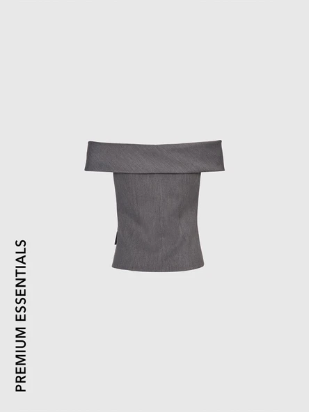 Kolsuz Kayık Yaka Ceket Gri - 2