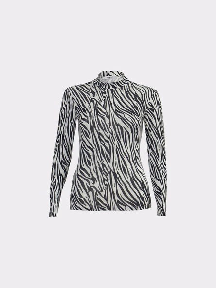 Zebra Desen Boğazlı Siyah Body - 4