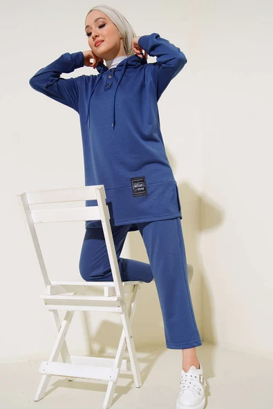 What Ever Armalı Kapüşonlu İkili Takım İndigo ürün görseli 1