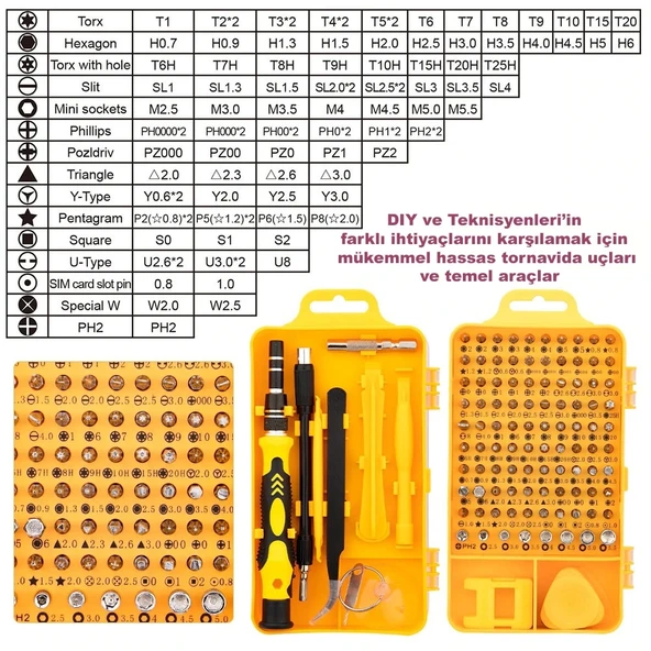 DailyTech 115 in 1 Hassas Sarı Çoklu Tornavida Seti El Alet Takımı - 9