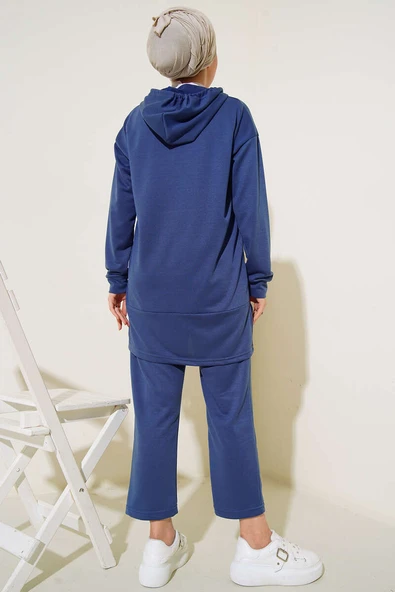 What Ever Armalı Kapüşonlu İkili Takım İndigo - Resim 3