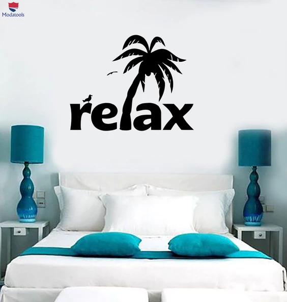 Duvar Sticker Otel Dekorasyon Sticker Relax Tropical Palm Beach Spa Salon Turizm Eşsiz Hediyelik
