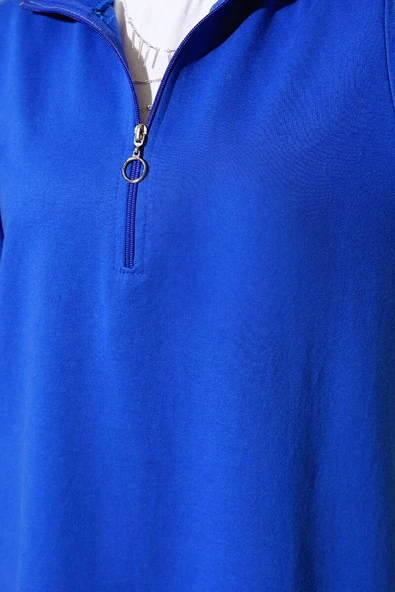 Yarım Fermuarlı Basıc Uzun Tunik Saks - Resim 4