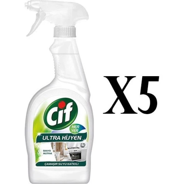 Cif Sprey Her Yer Ultra Hijyen Çamaşır Suyu Katkılı 750 ml x 5 Adet