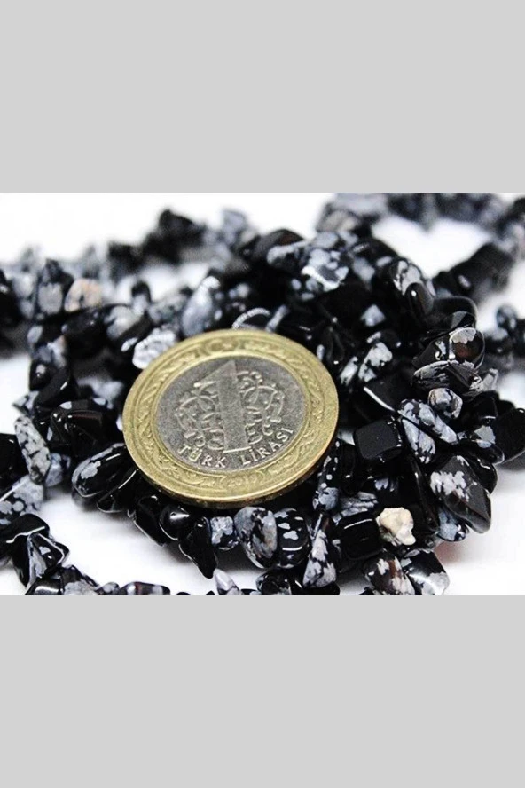 Kar Tanesi Obsidyen Kırık Doğal Taş Dizisi - Resim 3